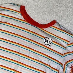 Ribbed Rainbow Shirt Crop Top Shirt with Patch